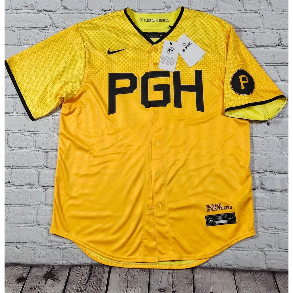 Nike Pittsburgh Pirates City Connect Ke'Bryan Hayes 13 Jersey Mens Large Gold